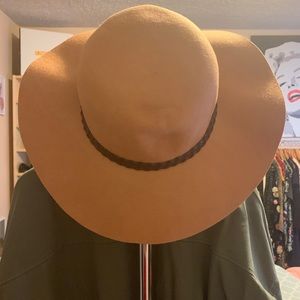 Camel colored floppy hat with braided accent